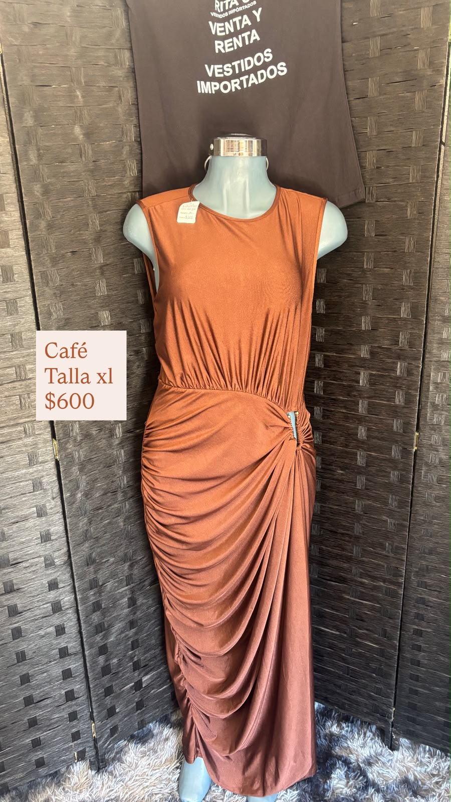 Vestido Café Drapeado — vestido importado