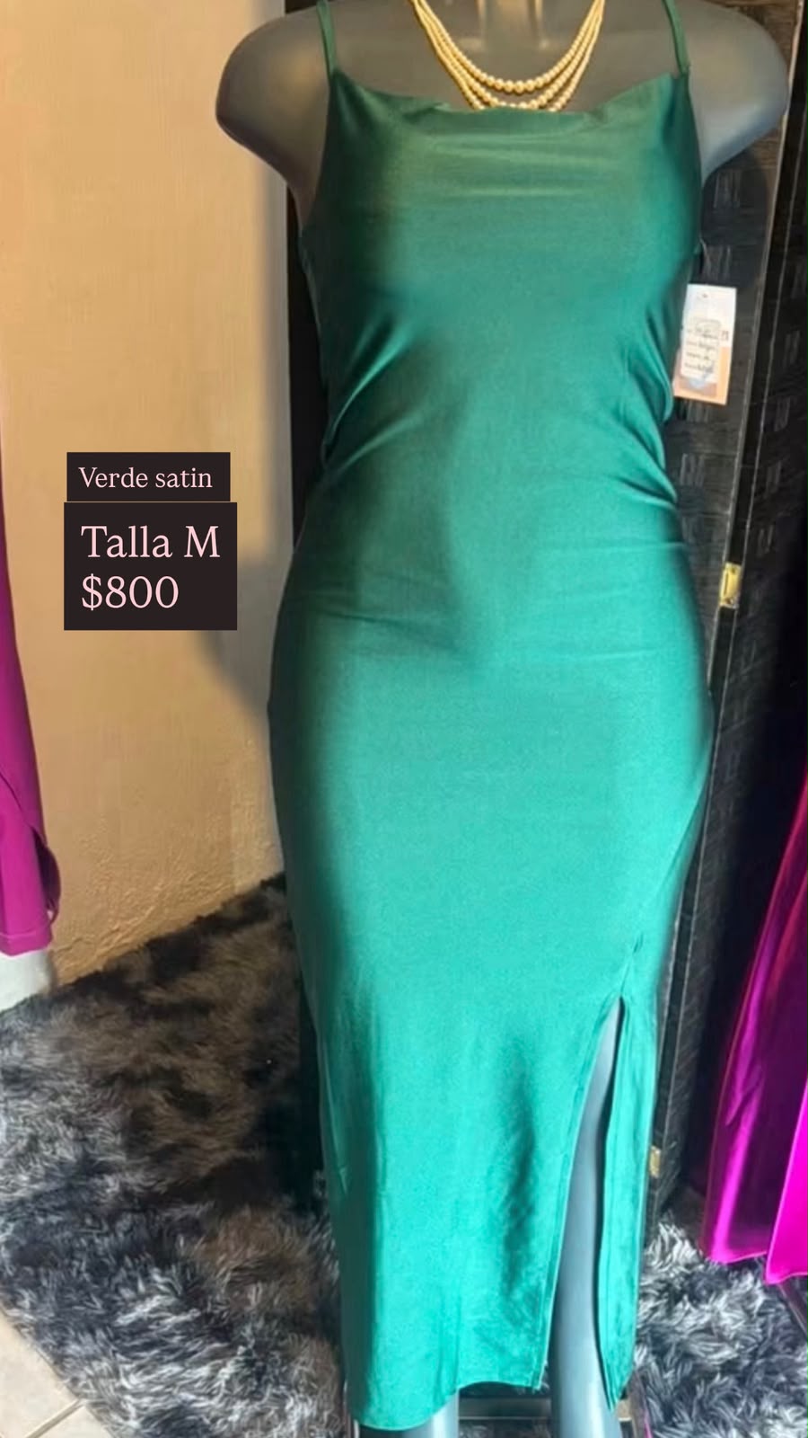 Vestido Verde Satín Largo — vestido importado