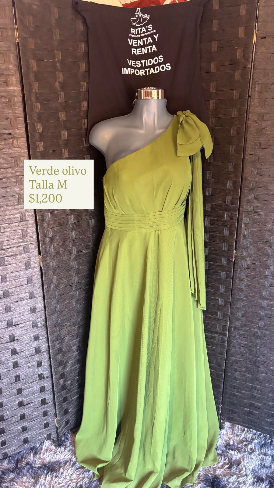 Vestido Verde Olivo de Un Hombro — vestido importado