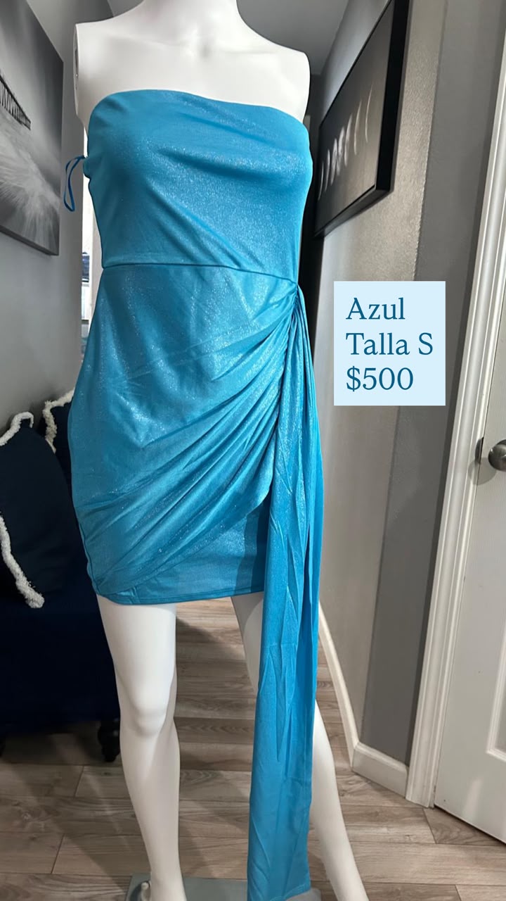 Vestido Azul Turquesa Drapeado — vestido importado