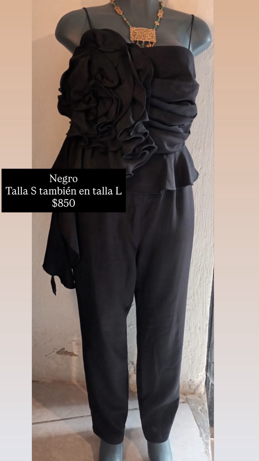 Palazzo Negro con Flor 3D — vestido importado