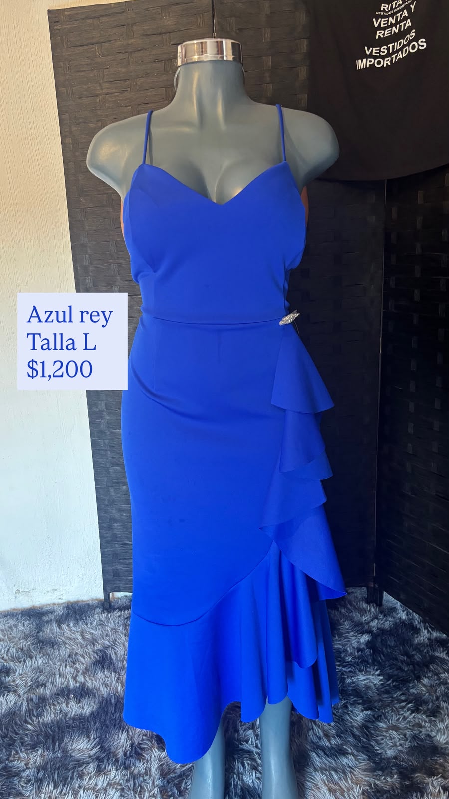 Vestido Azul Rey con Olanes — vestido importado