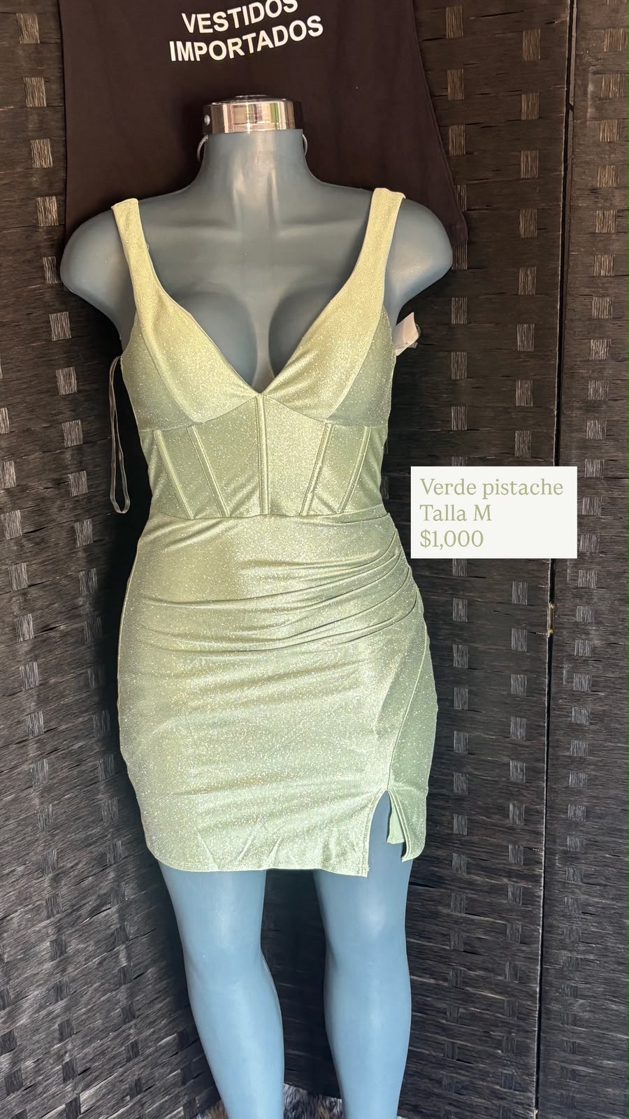 Vestido Verde Pistache Glitter — vestido importado