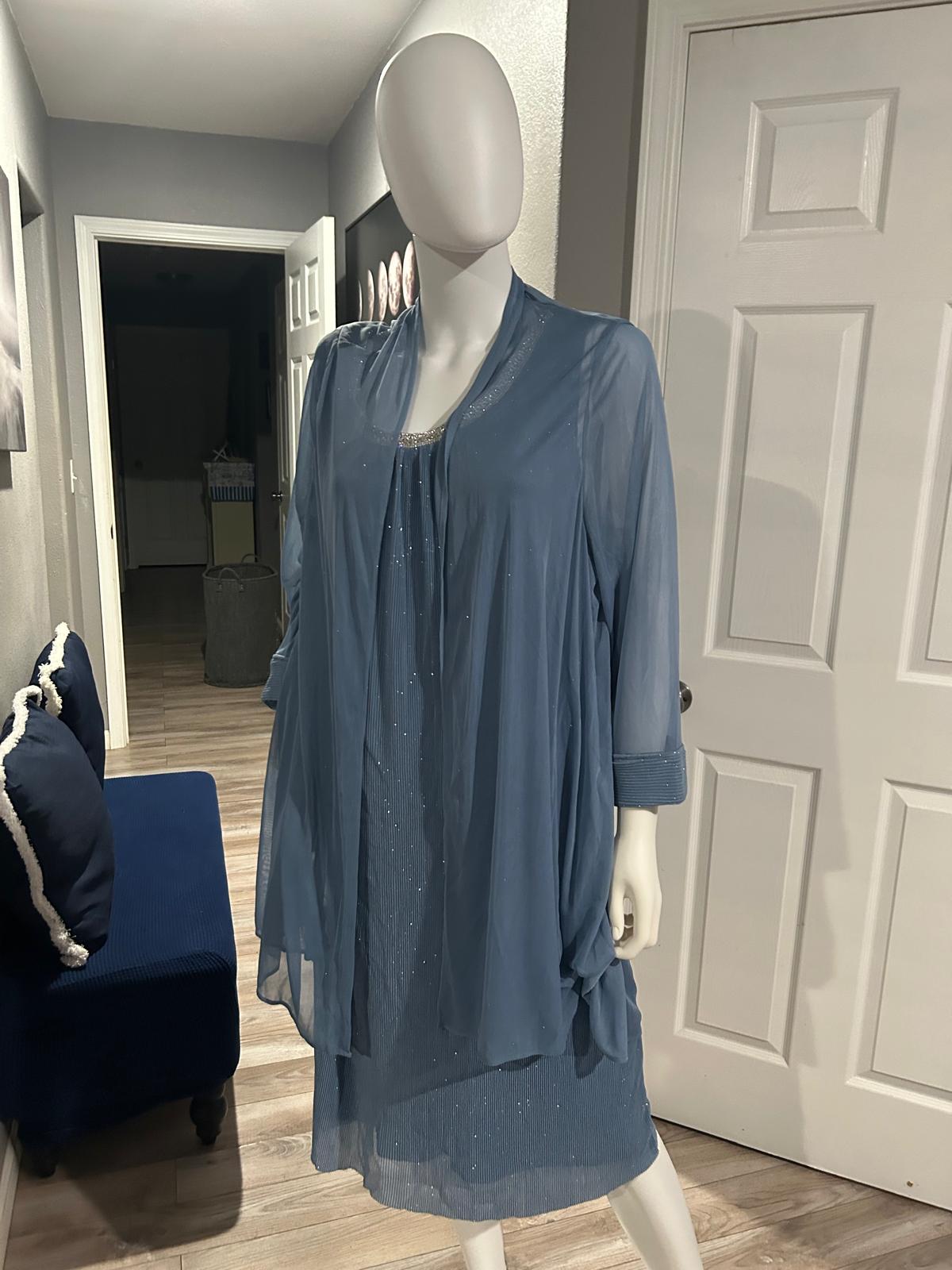 Conjunto Azul Acero con Saco de Gasa — vestido importado