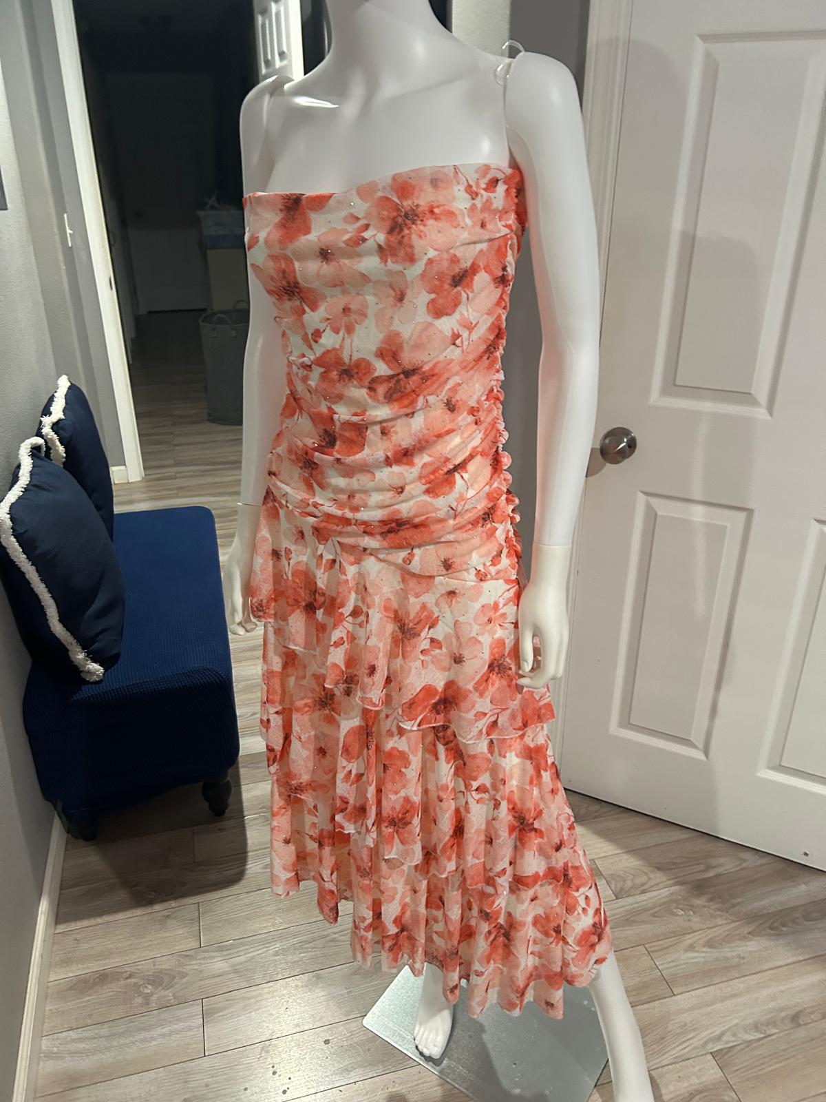 Vestido Coral Floral Strapless — vestido importado
