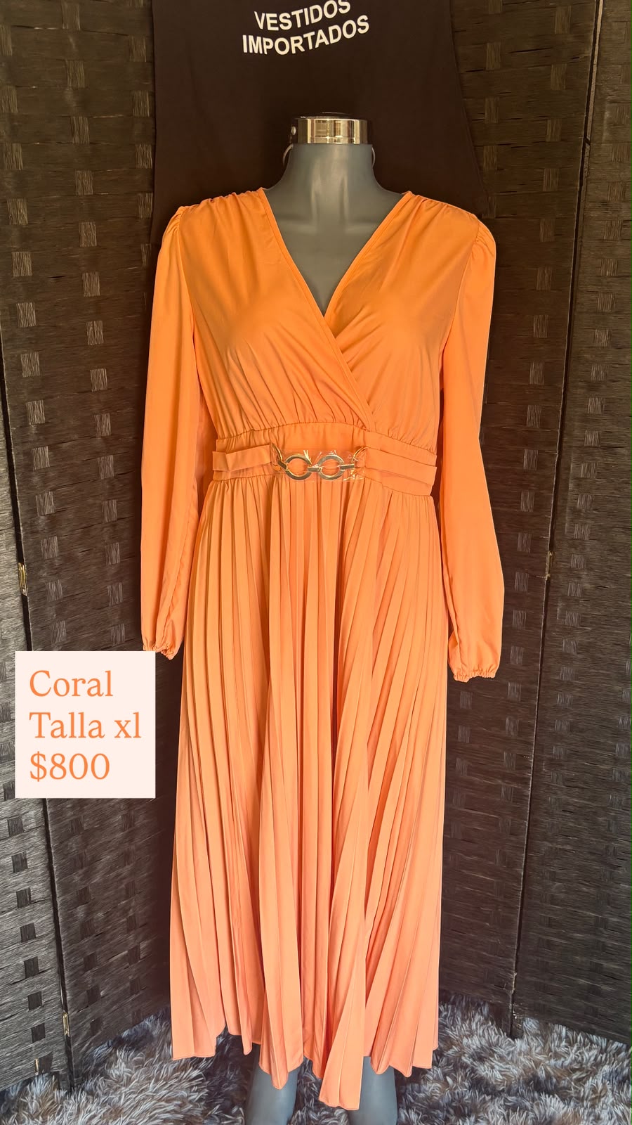 Vestido Coral Plisado — vestido importado