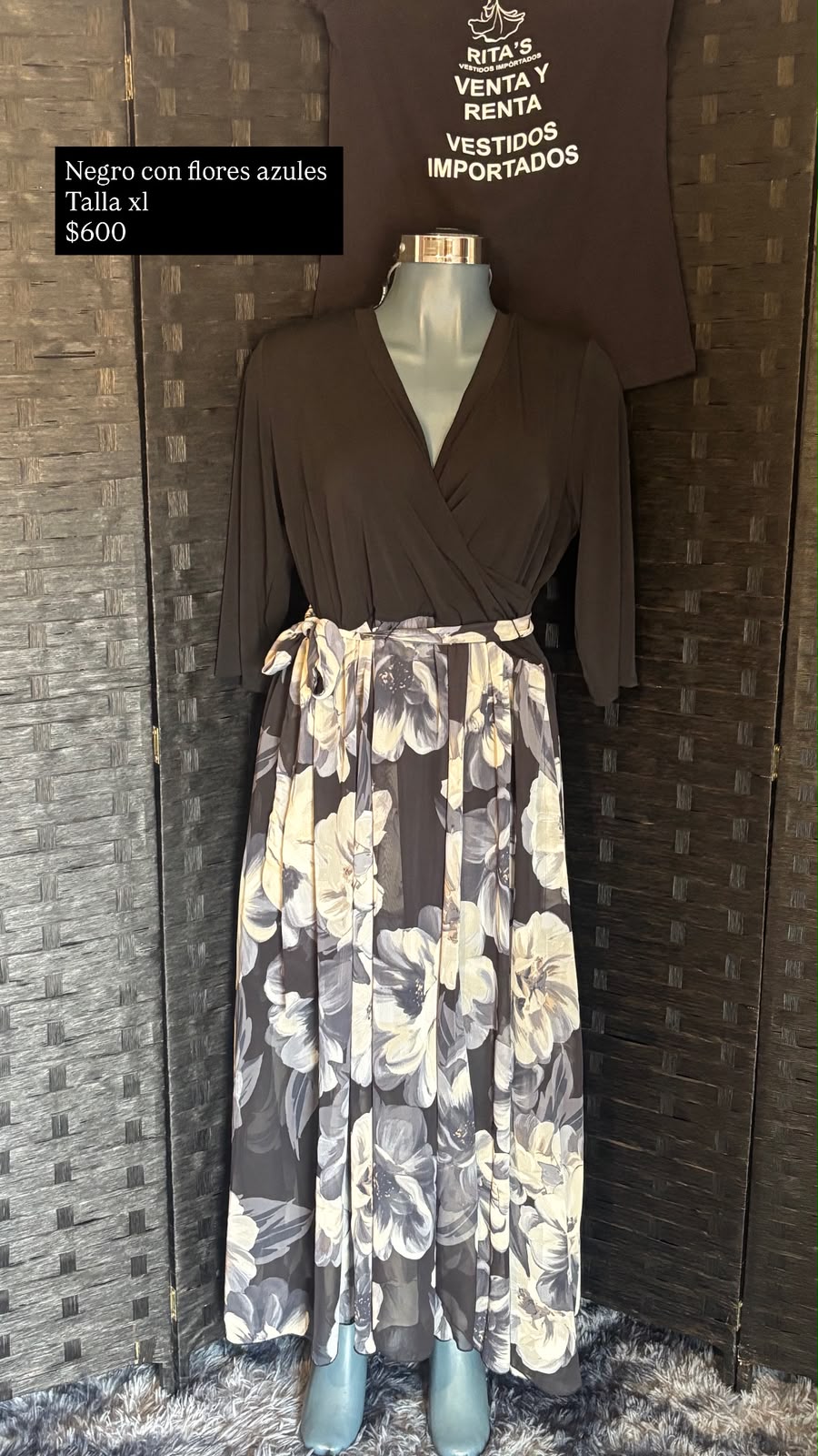 Vestido Negro con Flores — vestido importado